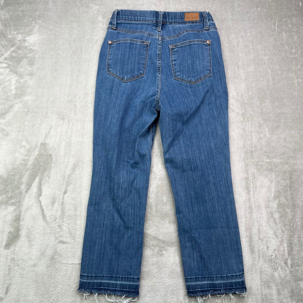 Judy Blue Pull On Straight Jeans Womens 1/25 Blue Medium Wash Stretch Frayed Hem - Picture 4 of 14